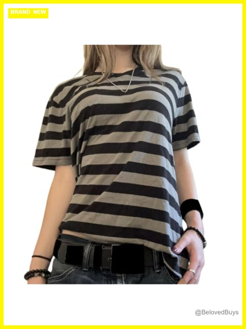 Women's Y2K Striped Crop Top Long Sleeve Loose Fit Fairy Grunge Tee